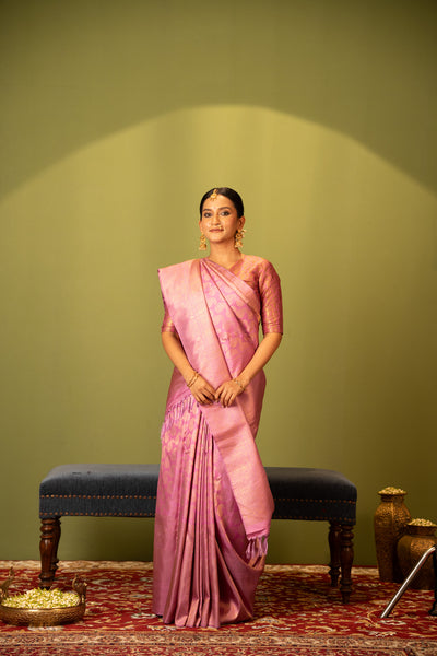 Lilac paisley brocade pure Kanchipuram silk saree