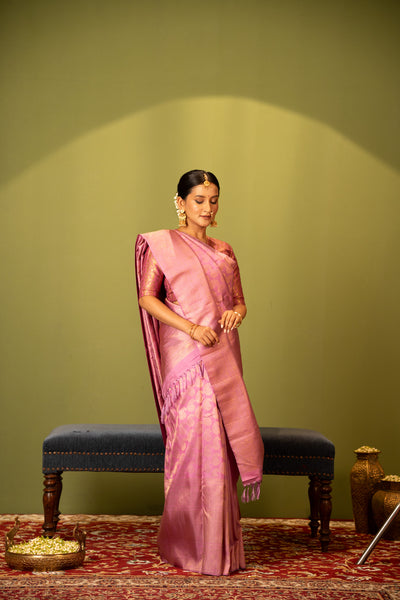 Lilac paisley brocade pure Kanchipuram silk saree