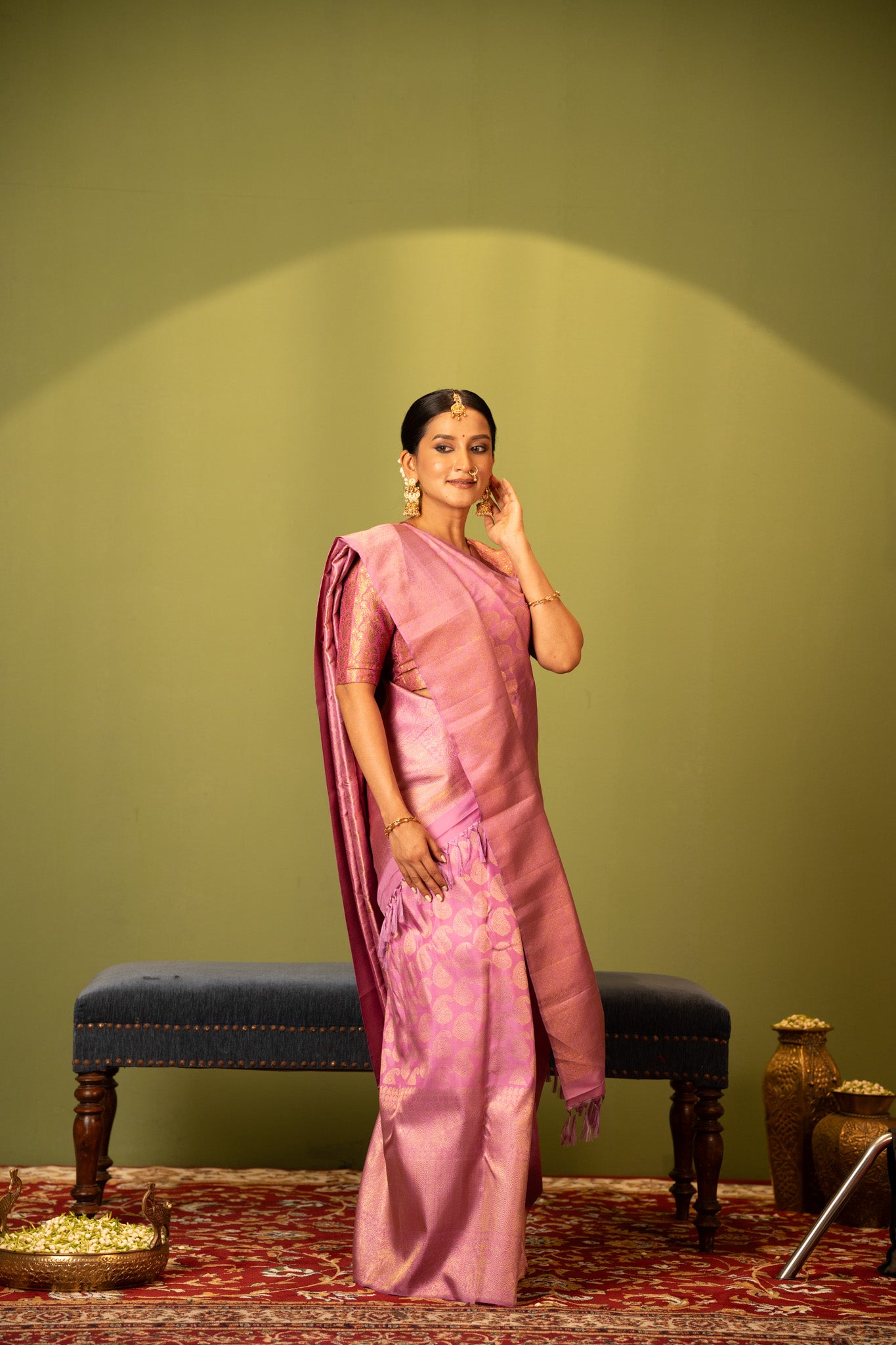 Lilac paisley brocade pure Kanchipuram silk saree