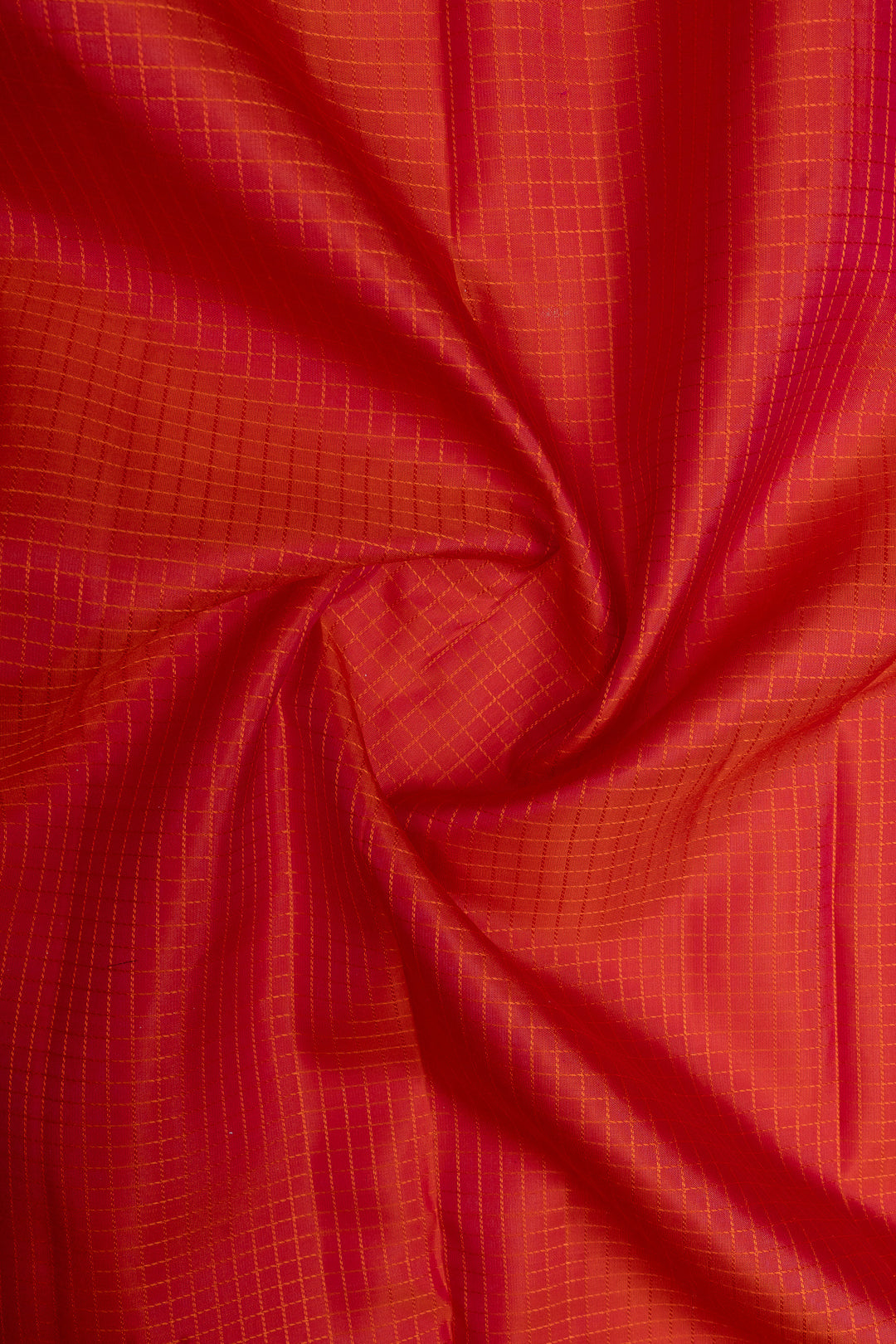 Reddish orange checks  pure Kanchipuram silk saree