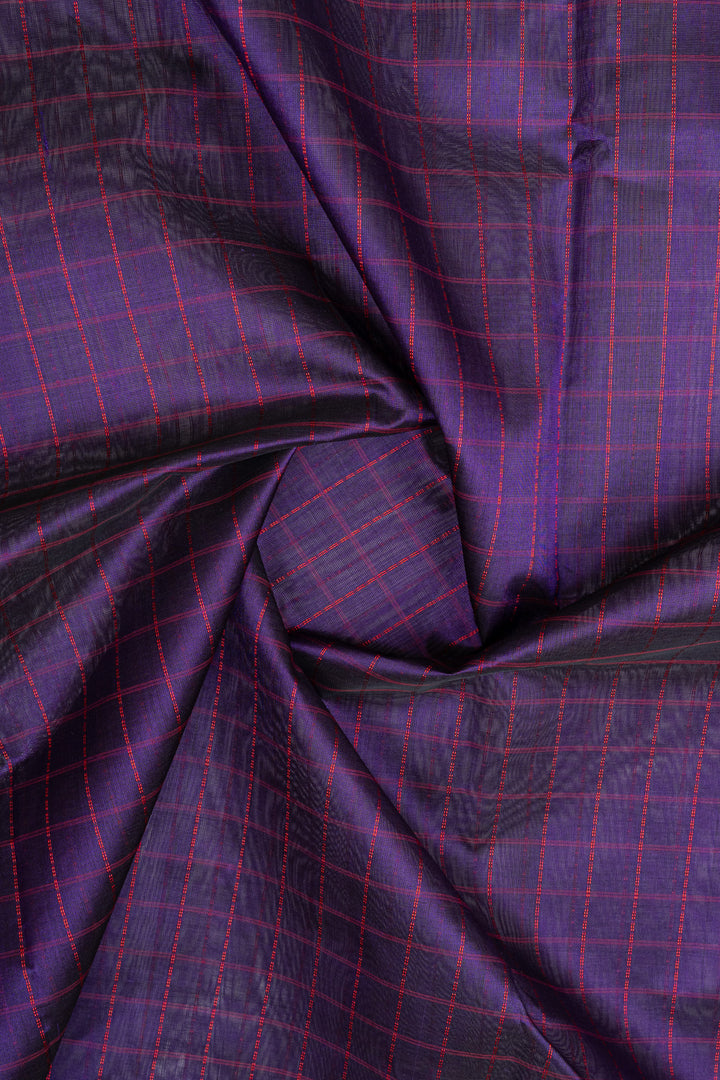 Purple and red checks  pure silk cotton saree