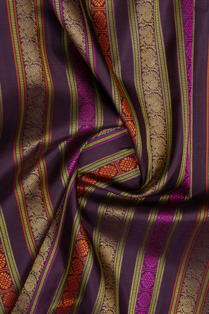Pastel Blue and brown varisaipettu pure kanchipuram silk saree