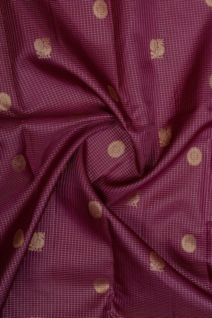 Sangria purple Zari checks pure kanchipuram silk saree