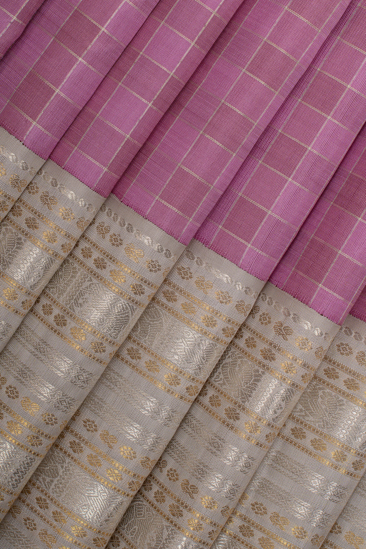 Mauve pink and beige varisaipettu pure kanchipuram silk saree
