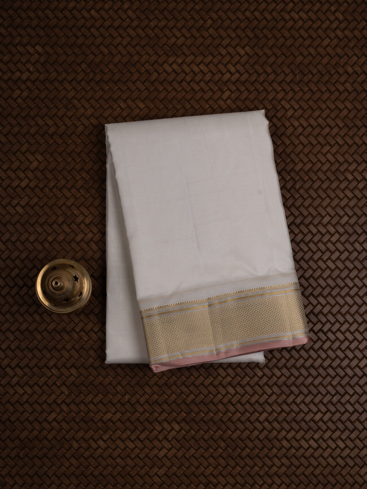 Off white and gold pink selvedge pure silk dhoti