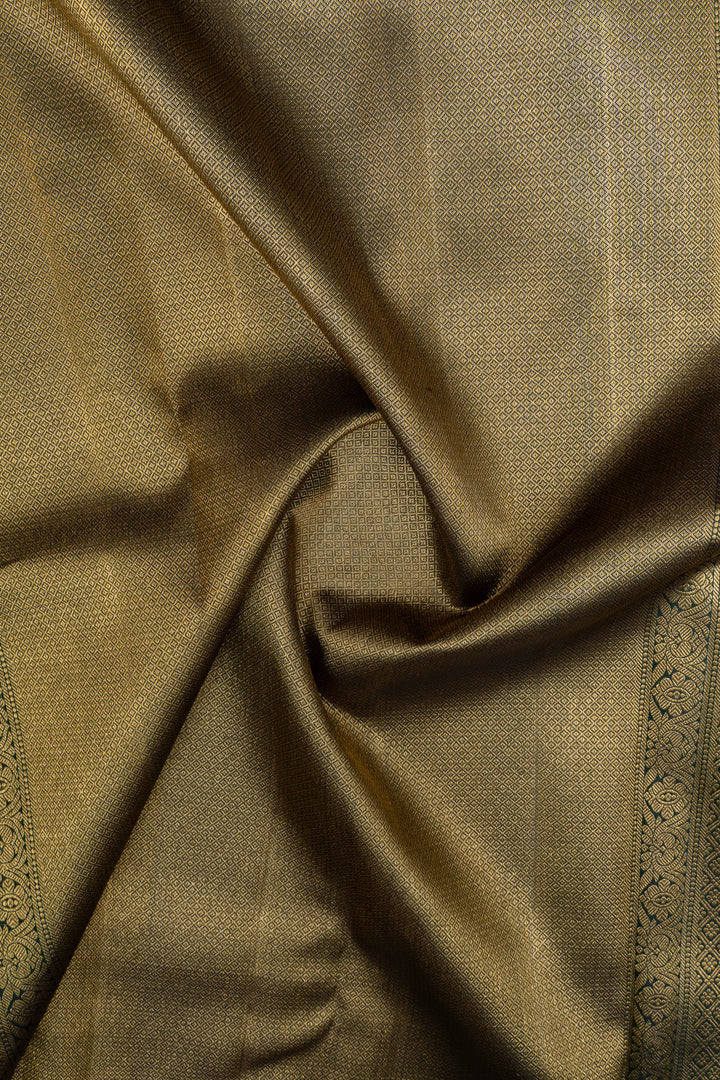 Golden yellow and green iruthalaipakshi vintage checks pure kanchipuram silk saree