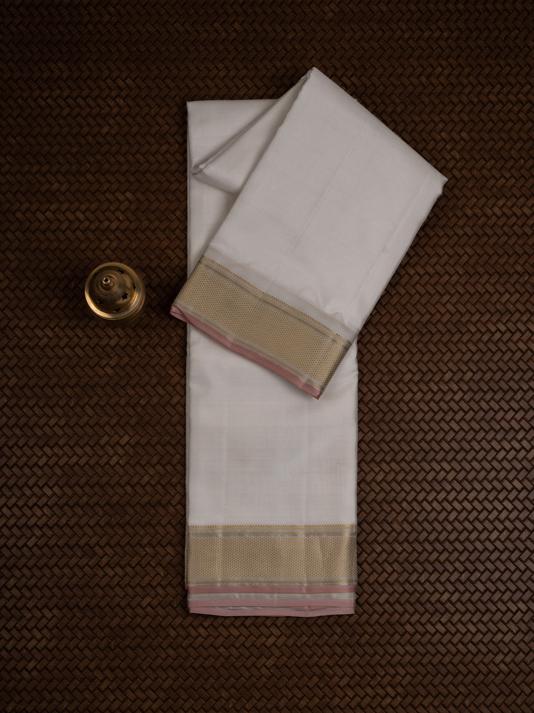Off white and gold pink selvedge pure silk dhoti