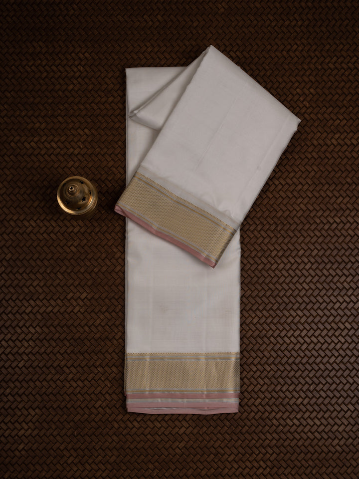 Off white and gold pink selvedge pure silk dhoti