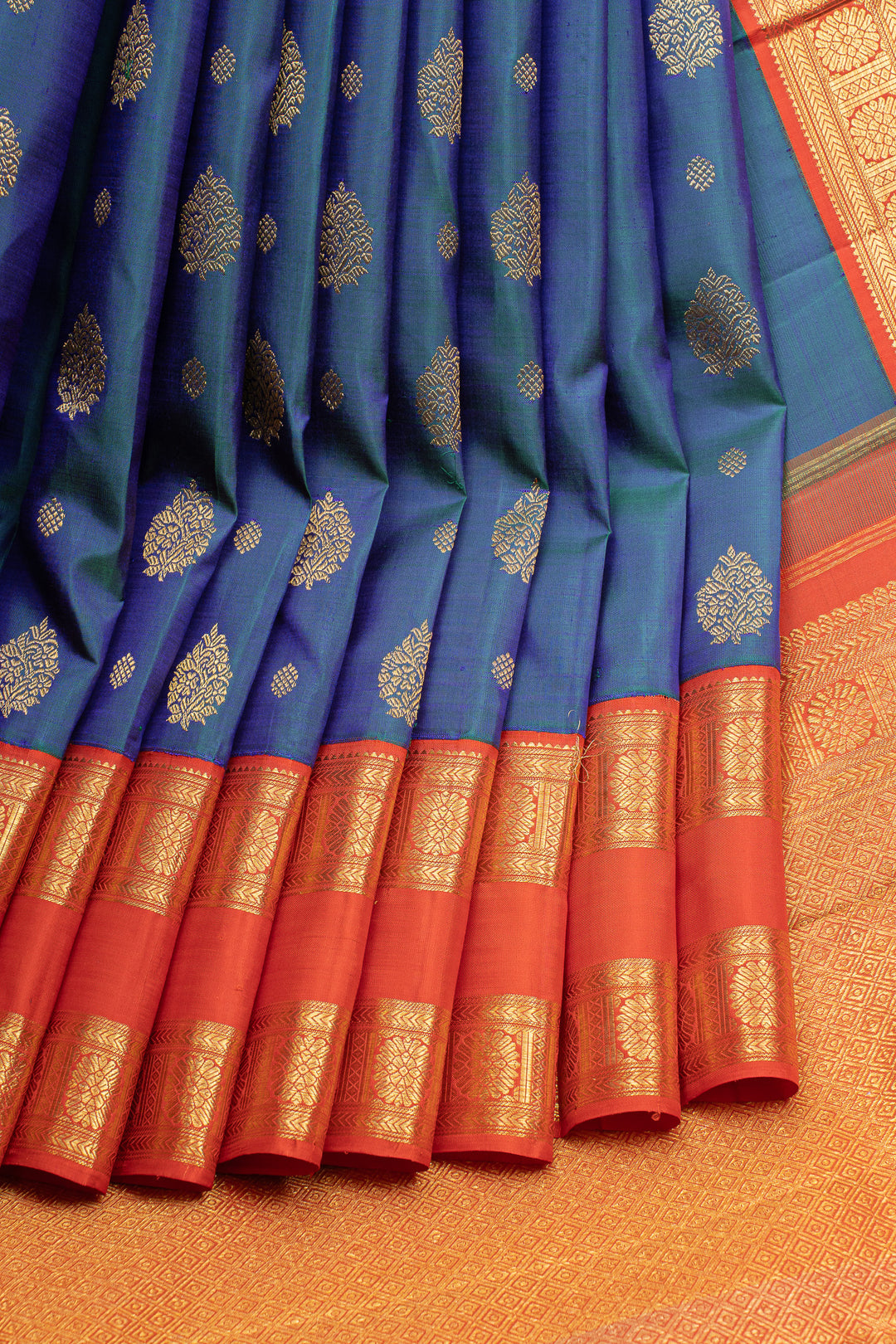 Peacock blue rettai Pettu pure kanchipuram silk saree