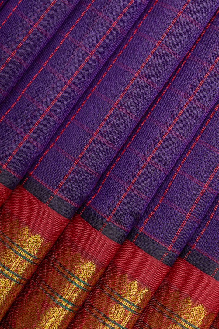 Purple and red checks  pure silk cotton saree