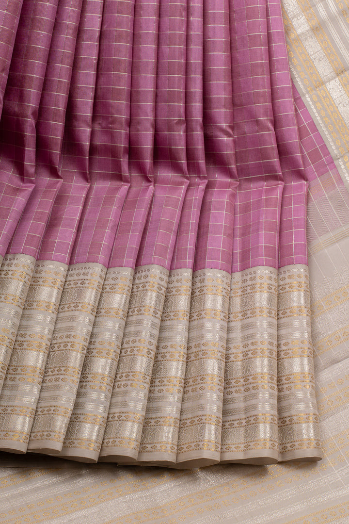 Mauve pink and beige varisaipettu pure kanchipuram silk saree