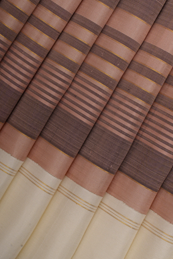 Pink and brown stripes pure kanchipuram silk saree