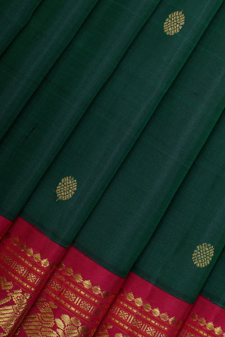 Bottle green traditional pure kanchipuram silk saree