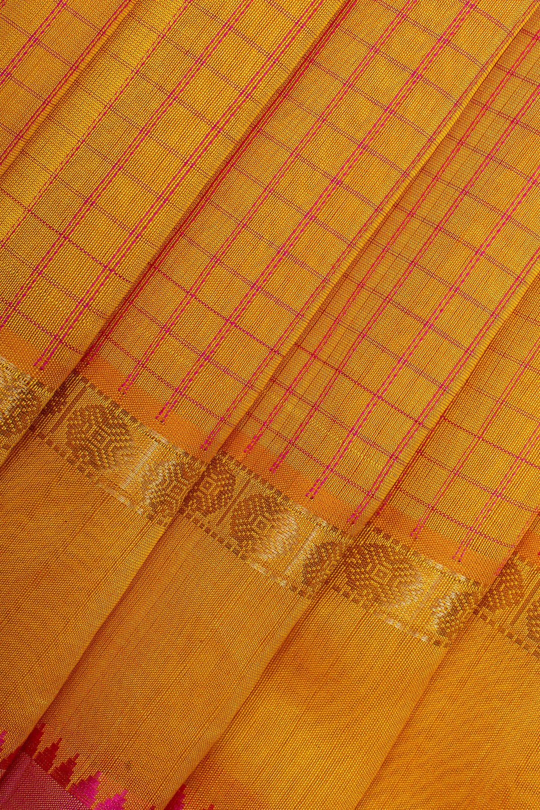 Mustard check pure silk cotton saree