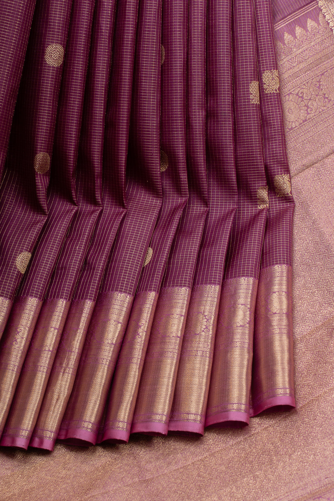 Sangria purple Zari checks pure kanchipuram silk saree