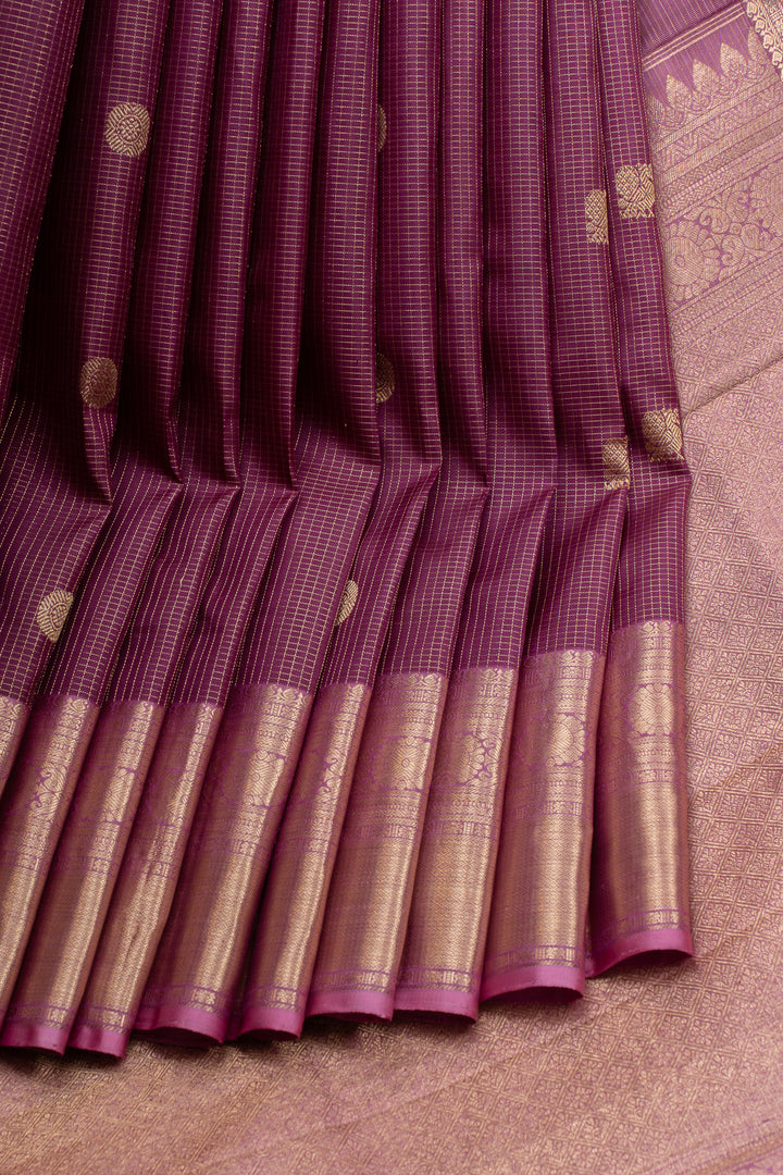 Sangria purple Zari checks pure kanchipuram silk saree