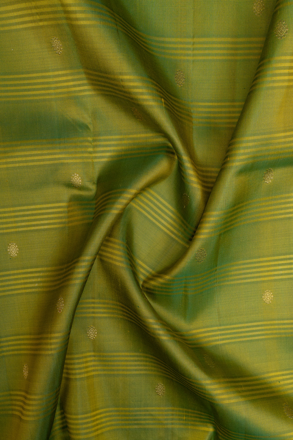 Mehendi green and mustard stripes pure kanchipuram silk saree