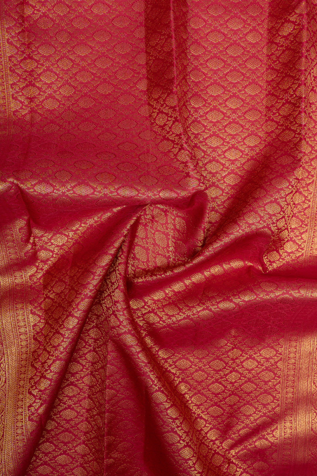 Ivory and red floral brocade pure kanchipuram silk saree