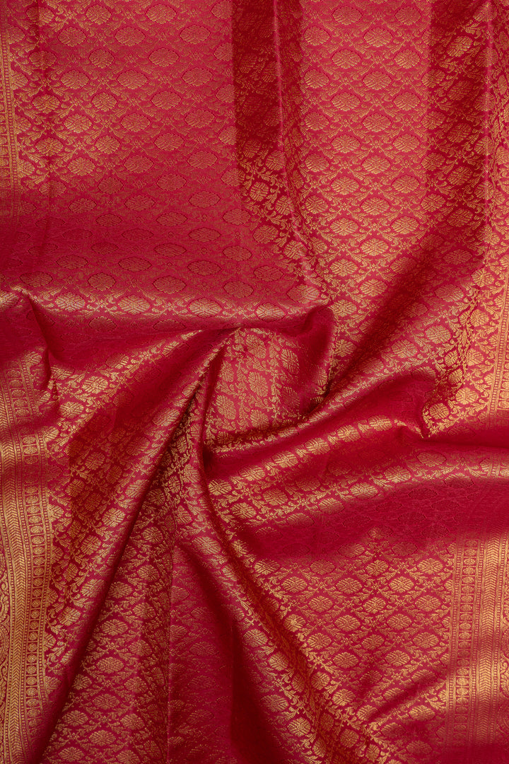 Ivory and red floral brocade pure kanchipuram silk saree