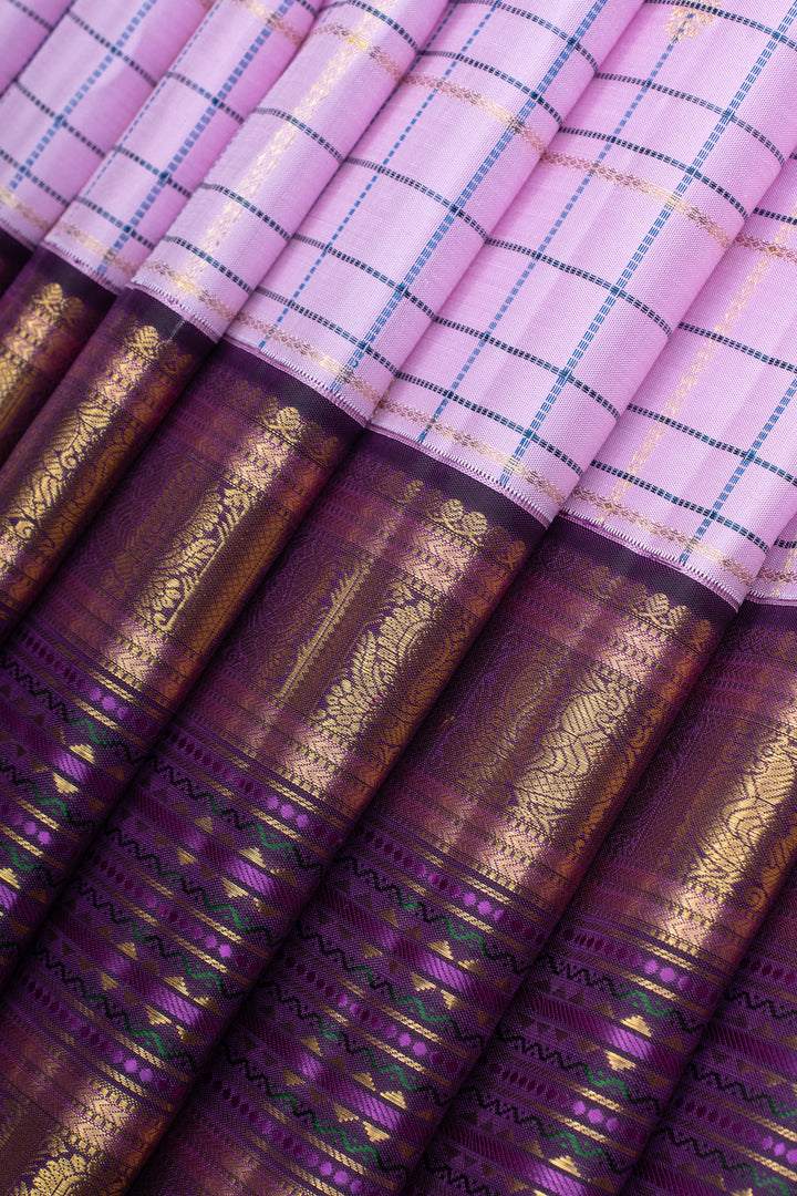 Lilac and purple Zari checks pure kanchipuram silk saree