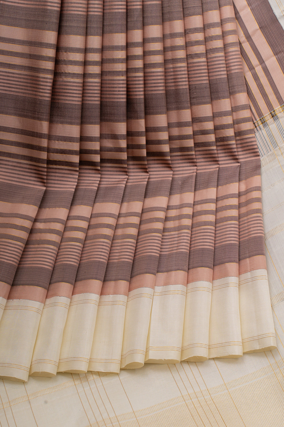 Pink and brown stripes pure kanchipuram silk saree