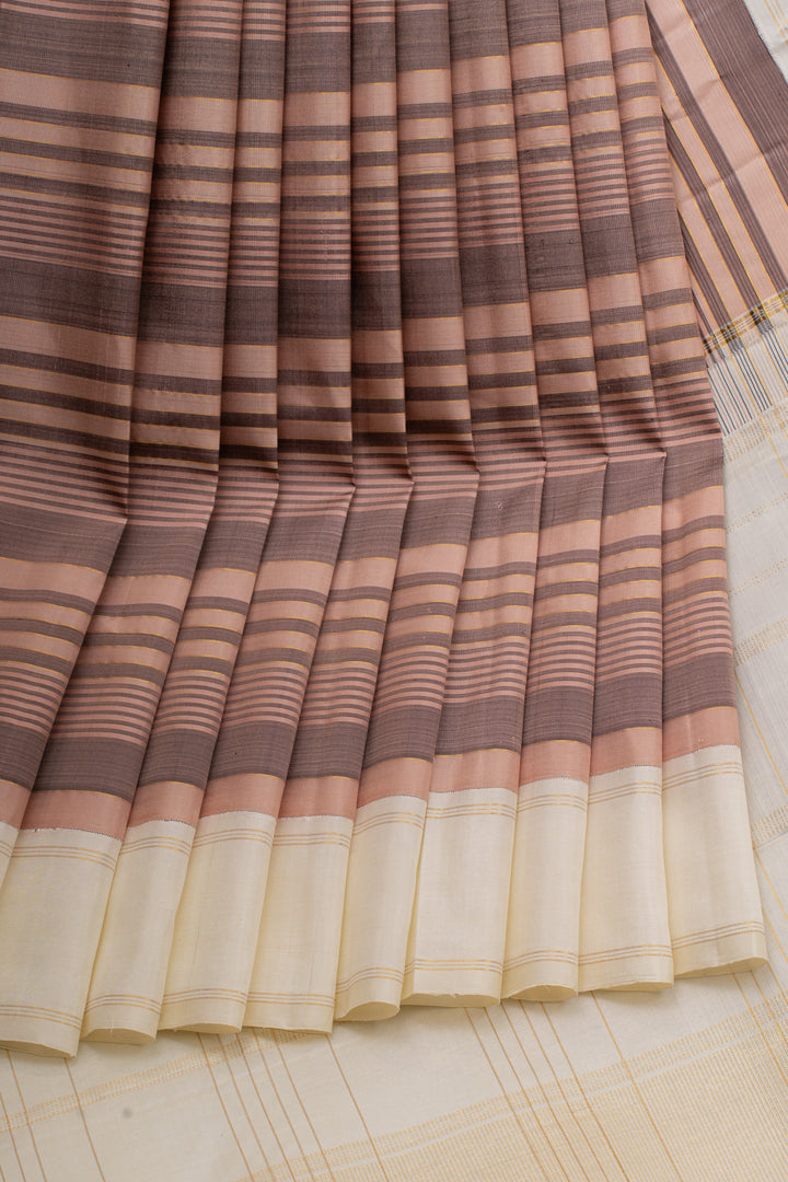 Pink and brown stripes pure kanchipuram silk saree