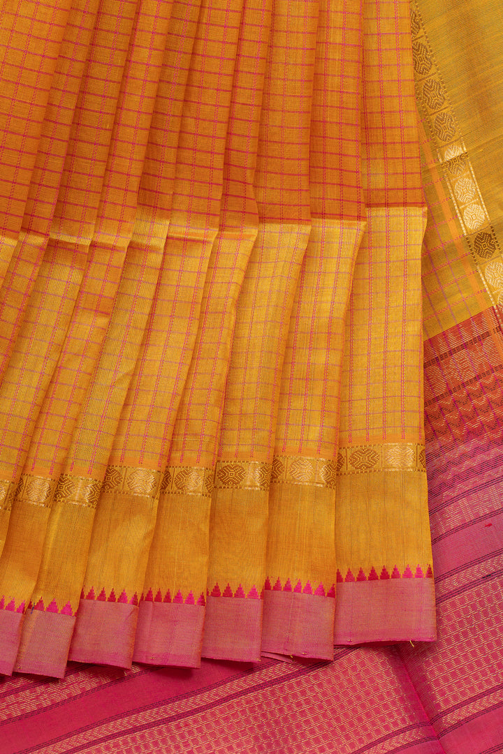 Mustard check pure silk cotton saree