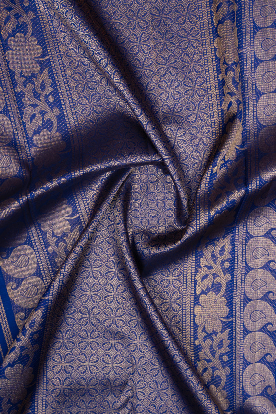 Ivory and ms blue vintage pure kanchipuram silk saree