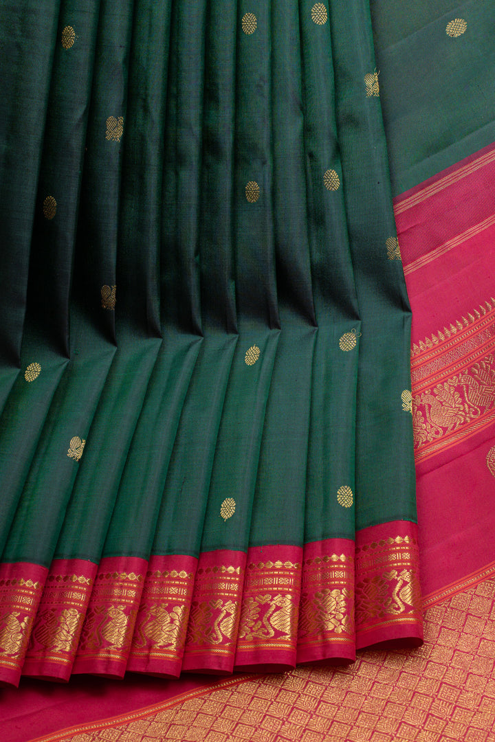 Bottle green traditional pure kanchipuram silk saree