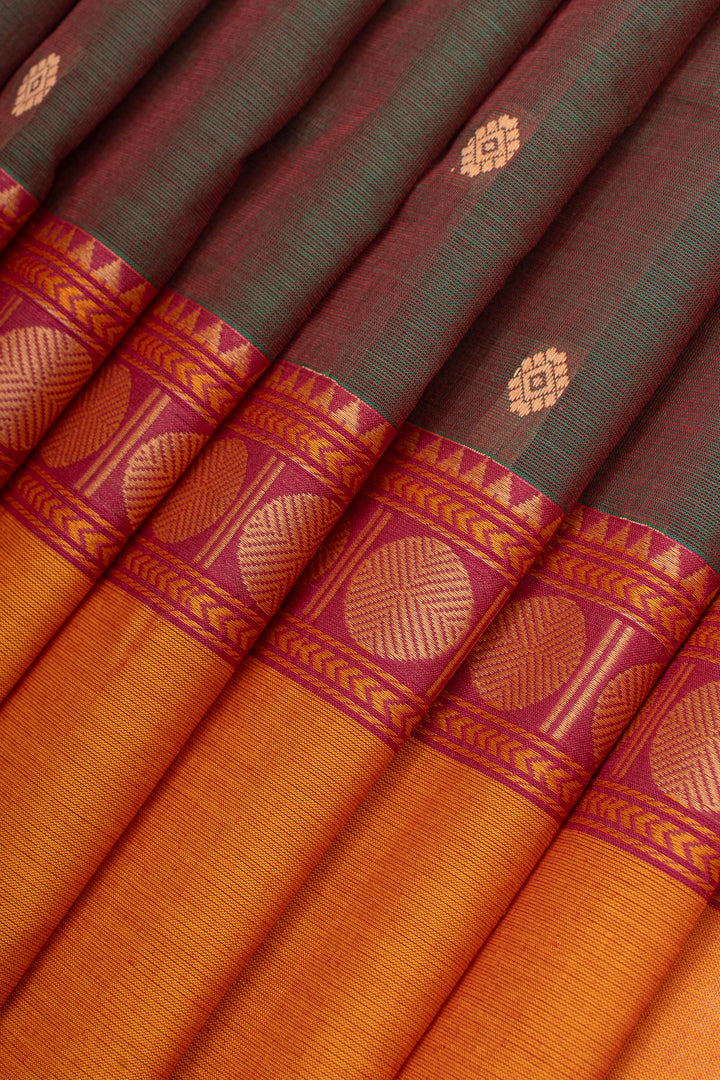 Mandhulir green pure cotton silk saree