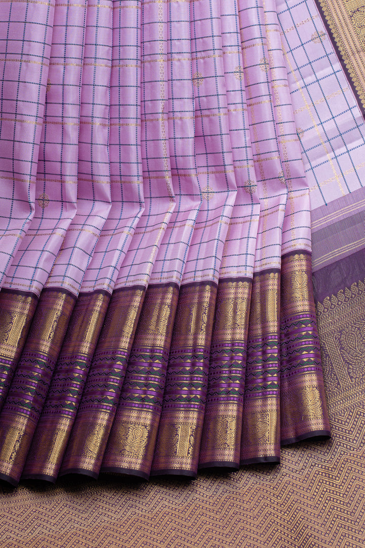 Lilac and purple Zari checks pure kanchipuram silk saree