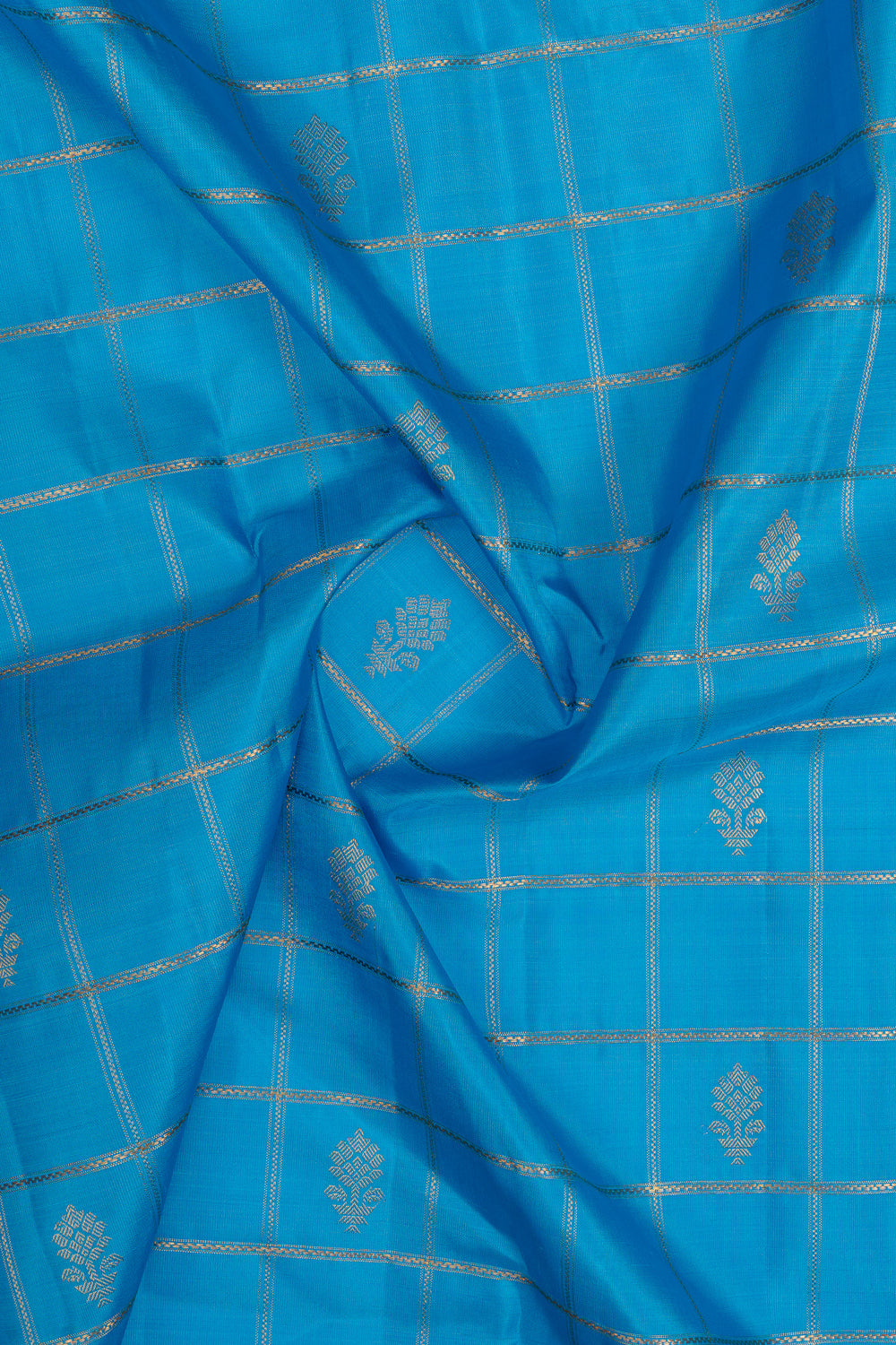 Vintage blue and khaki Jamdani pure kanchipuram silk saree