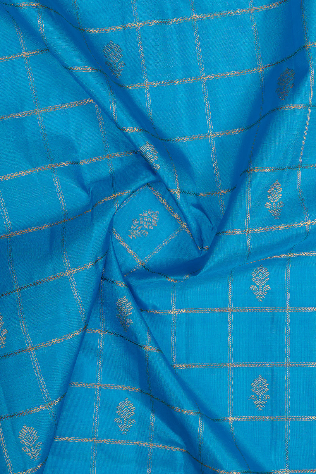 Vintage blue and khaki Jamdani pure kanchipuram silk saree
