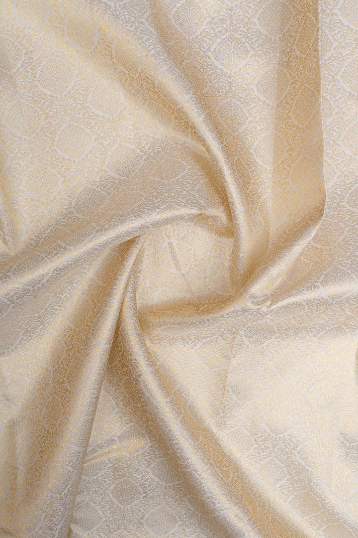 Ivory and red floral brocade pure kanchipuram silk saree