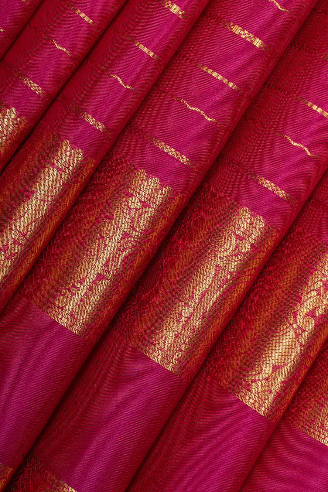 Pink neli stripes rettai pettu pure kanchipuram silk saree