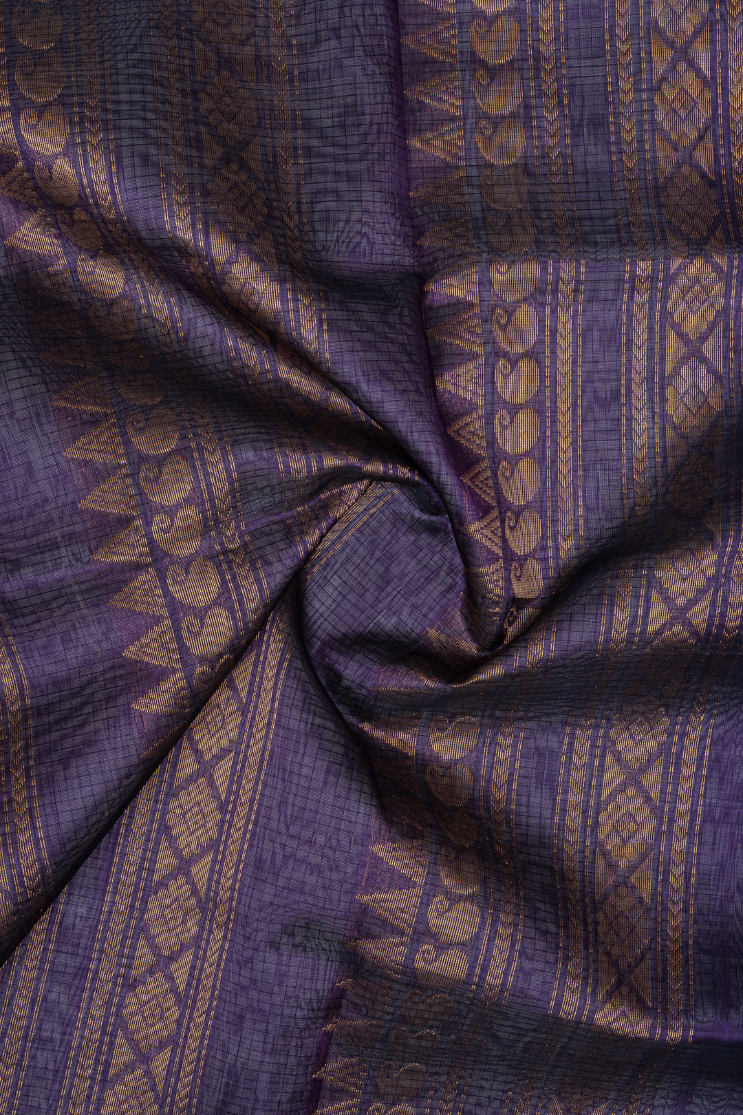 Off white and jamun purple checks pure silk cotton saree