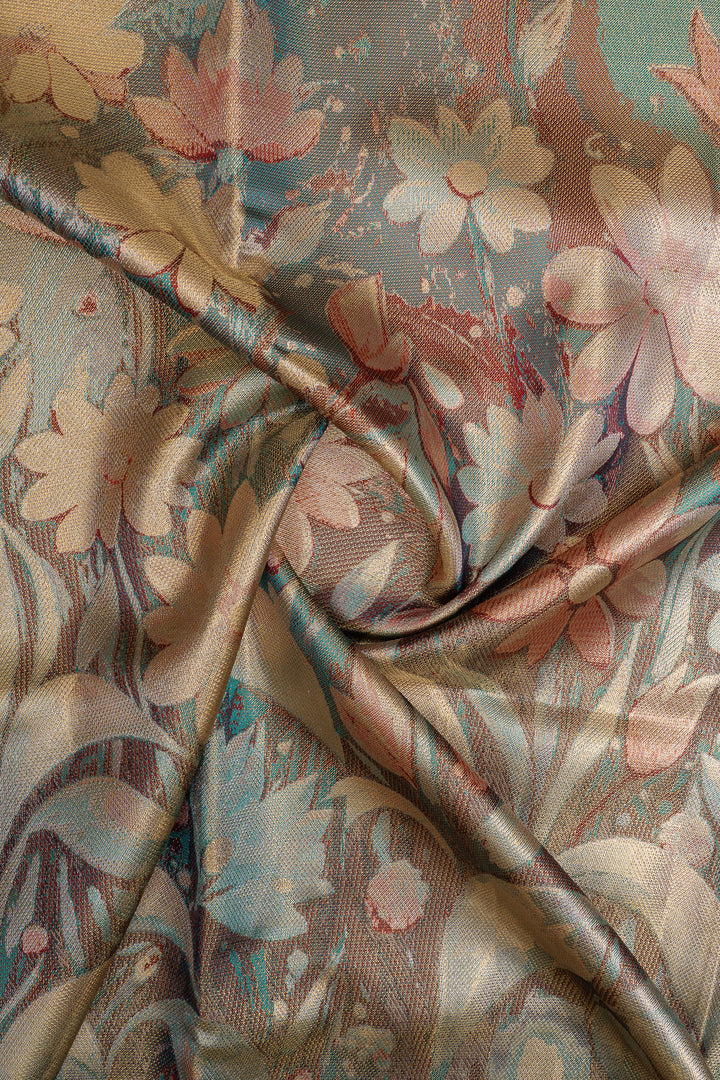 Light blue floral  pure designer kanchipuram silk saree