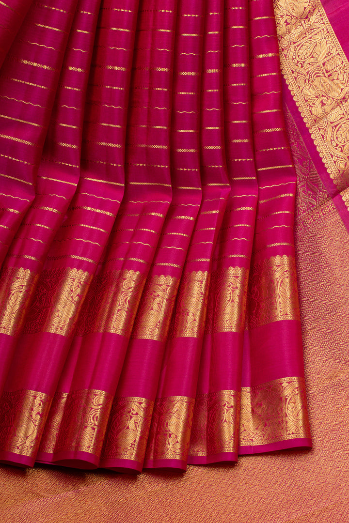 Pink neli stripes rettai pettu pure kanchipuram silk saree