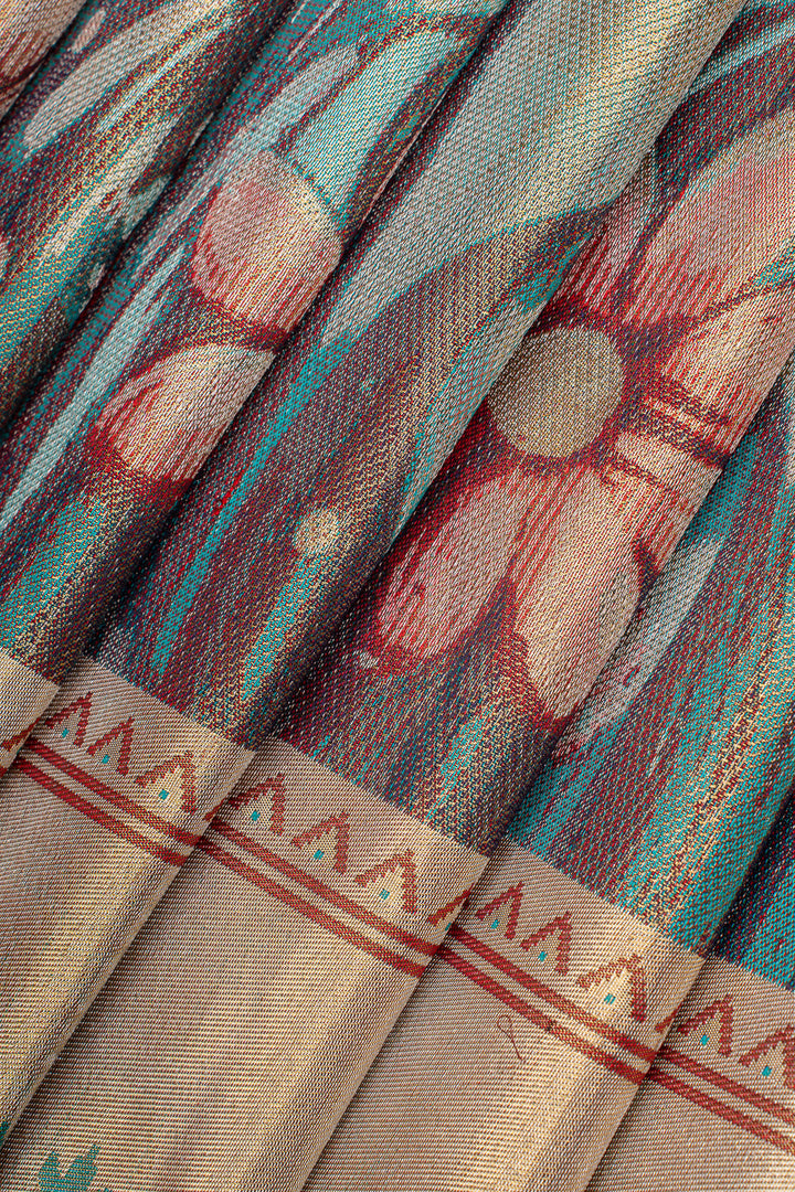 Light blue floral  pure designer kanchipuram silk saree