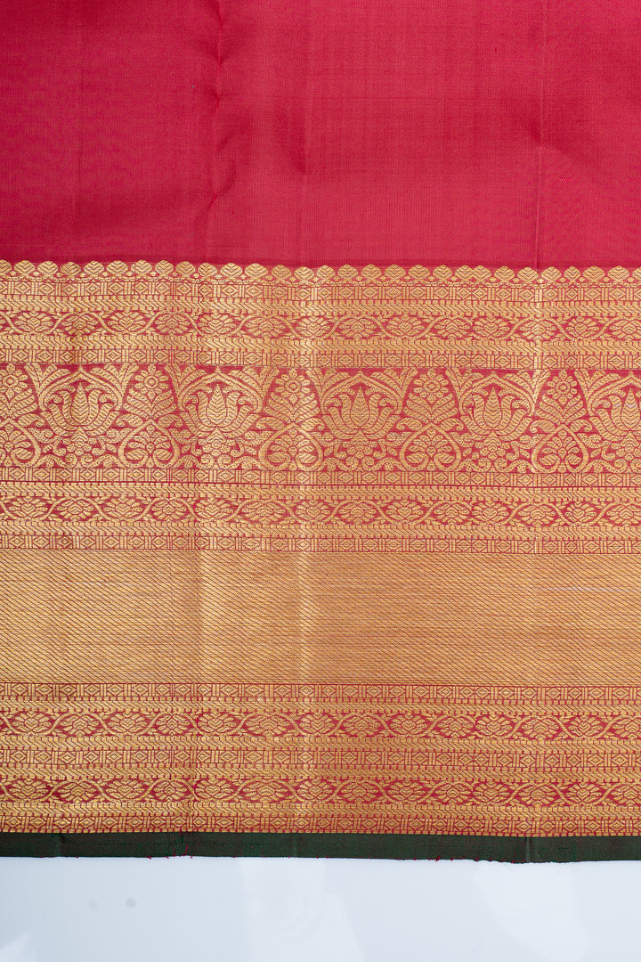 Ivory and red floral brocade pure kanchipuram silk saree