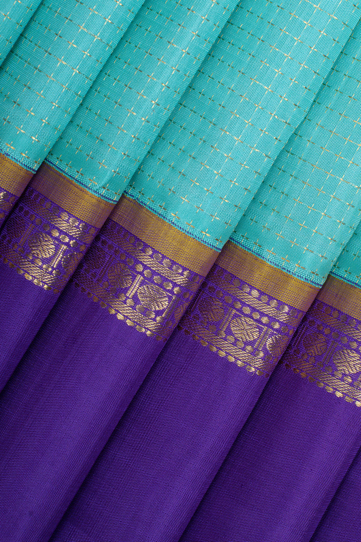 Teal Blue stripes pure kanchipuram silk saree