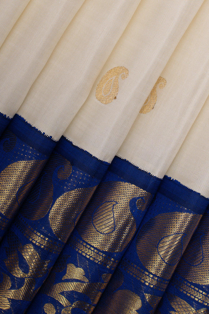 Ivory and ms blue vintage pure kanchipuram silk saree