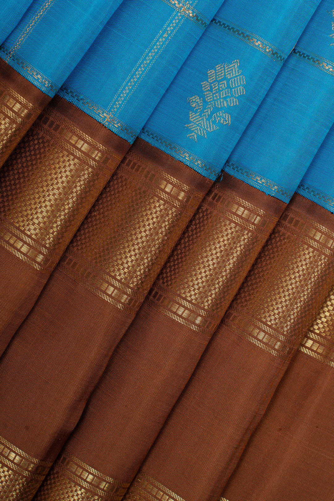 Vintage blue and khaki Jamdani pure kanchipuram silk saree