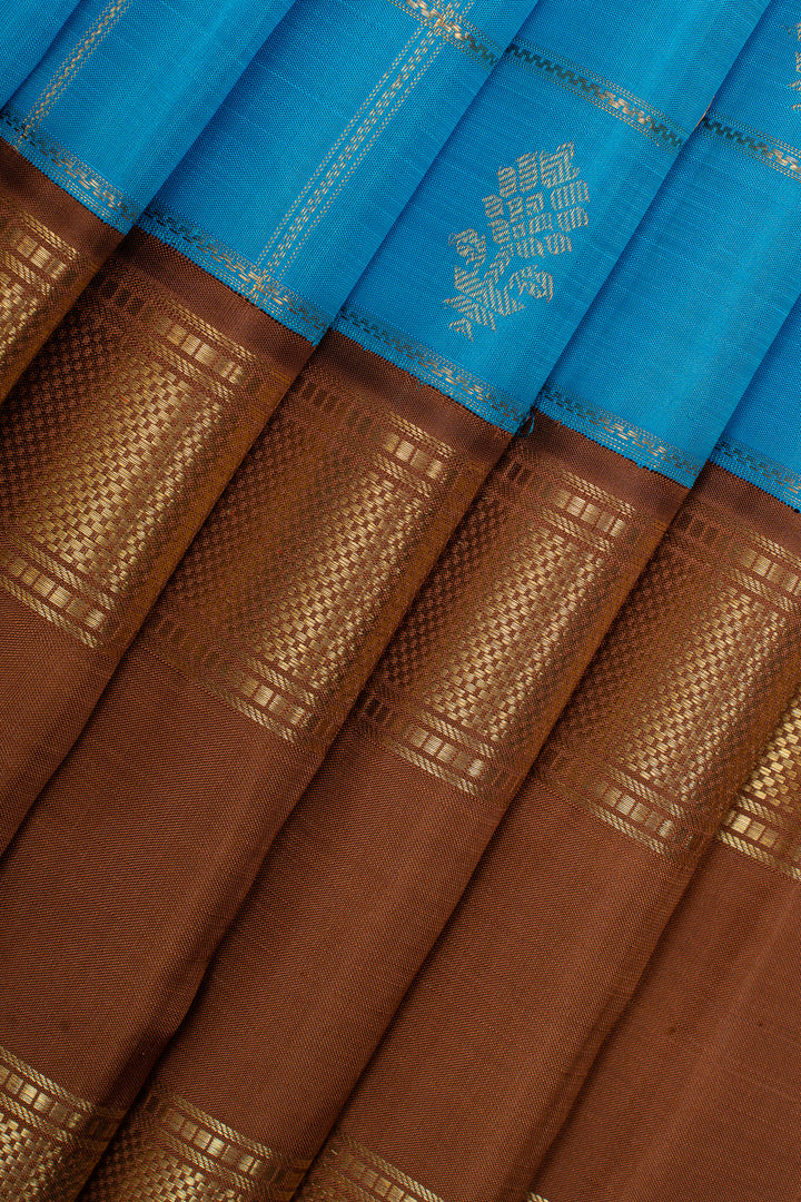 Vintage blue and khaki Jamdani pure kanchipuram silk saree