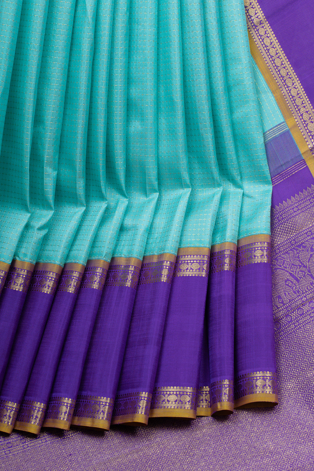 Teal Blue stripes pure kanchipuram silk saree