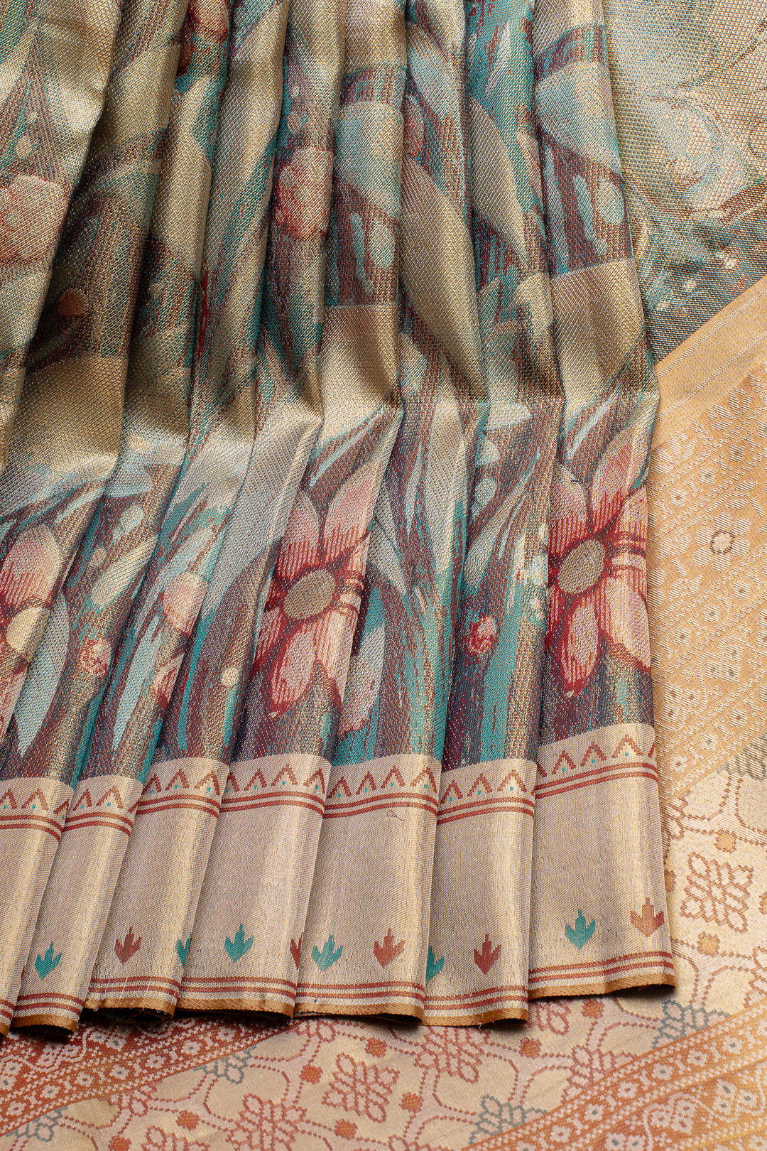 Light blue floral  pure designer kanchipuram silk saree