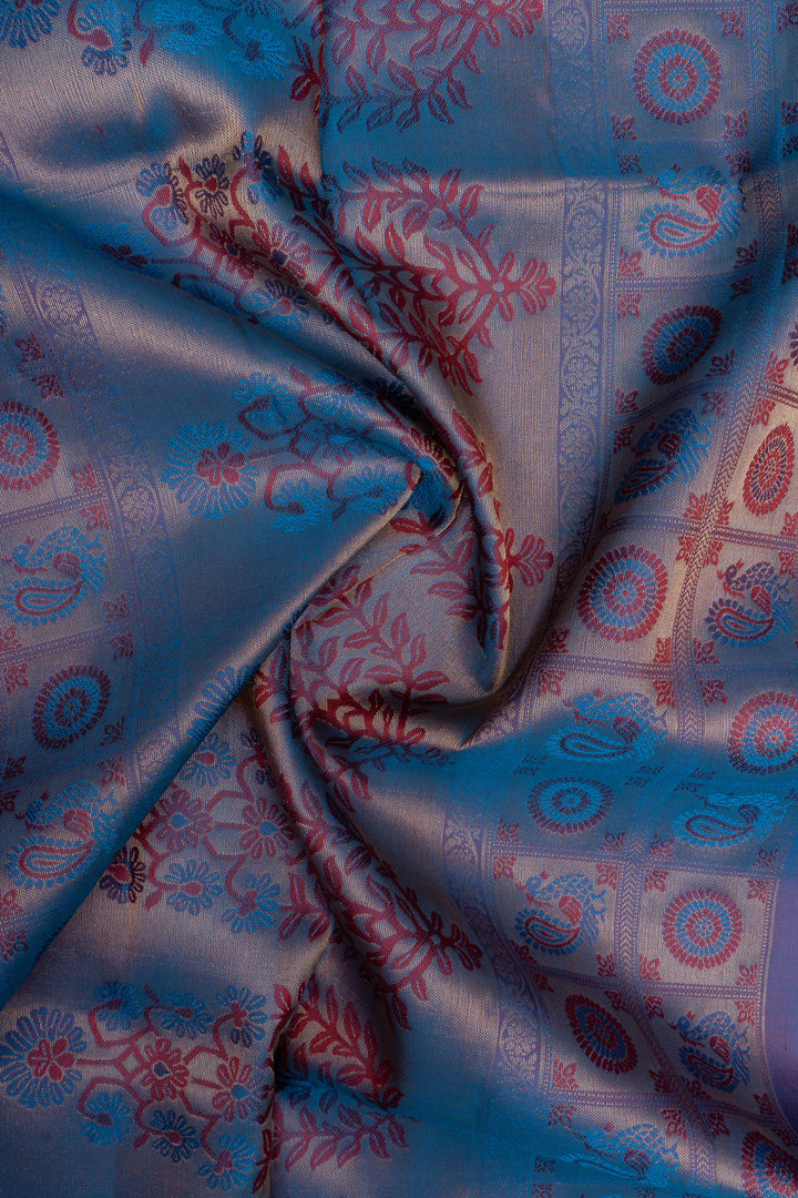 Pink and blue traditional pure soft silk saree