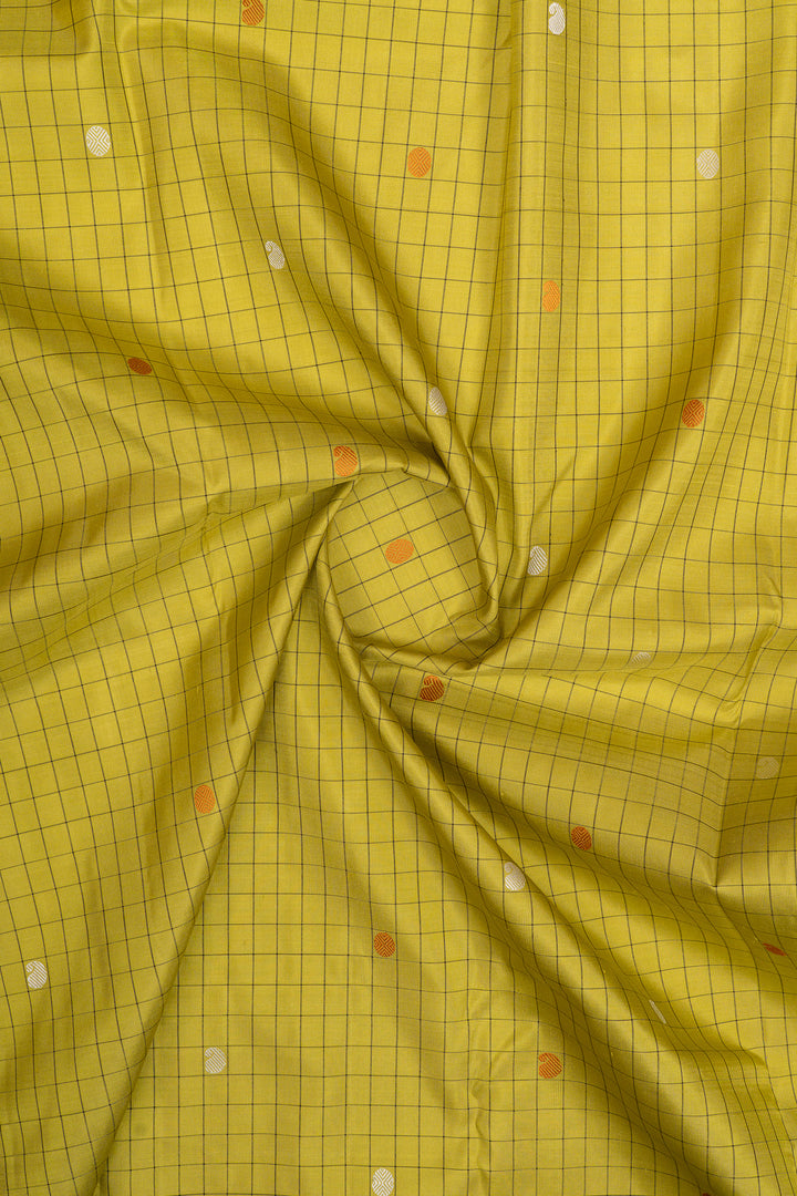 Lime green threadwork pure kanchipuram silk saree