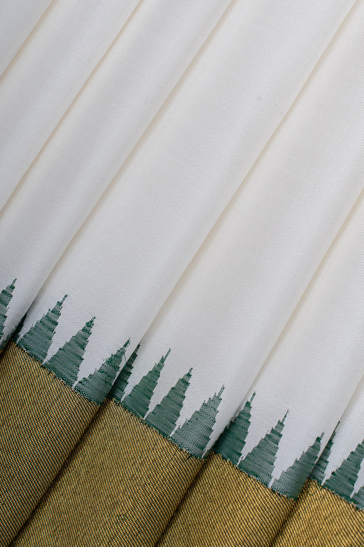 Pearl white 8 Kol temple border pure kanchipuram silk saree