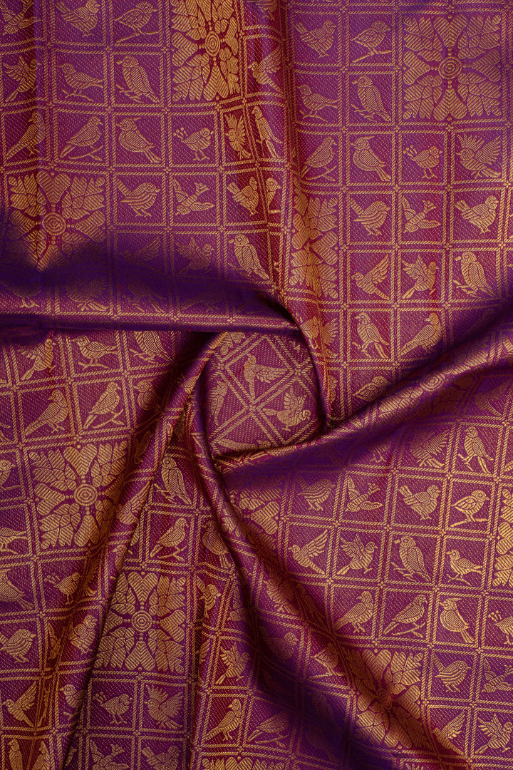 Pakshi Jaalam in Royal Purple  brocade pure kanchipuram silk saree